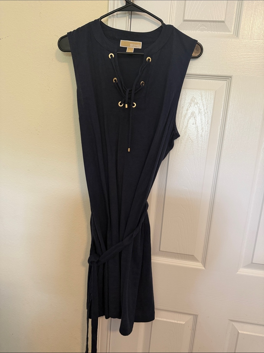 Michael Kors Navy Sleeveless Lace-Up Knit Mini Dress